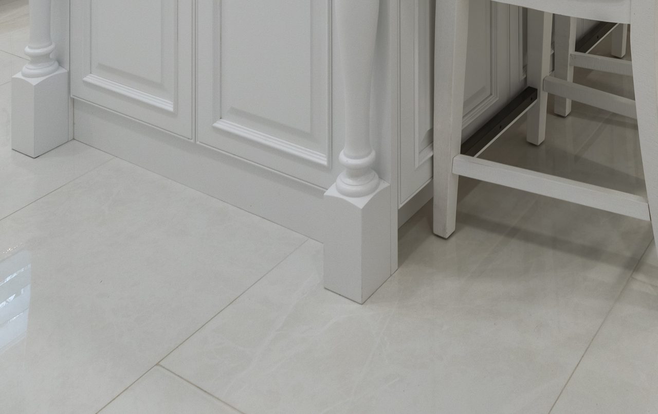 Polished porcelain tile flooring detail